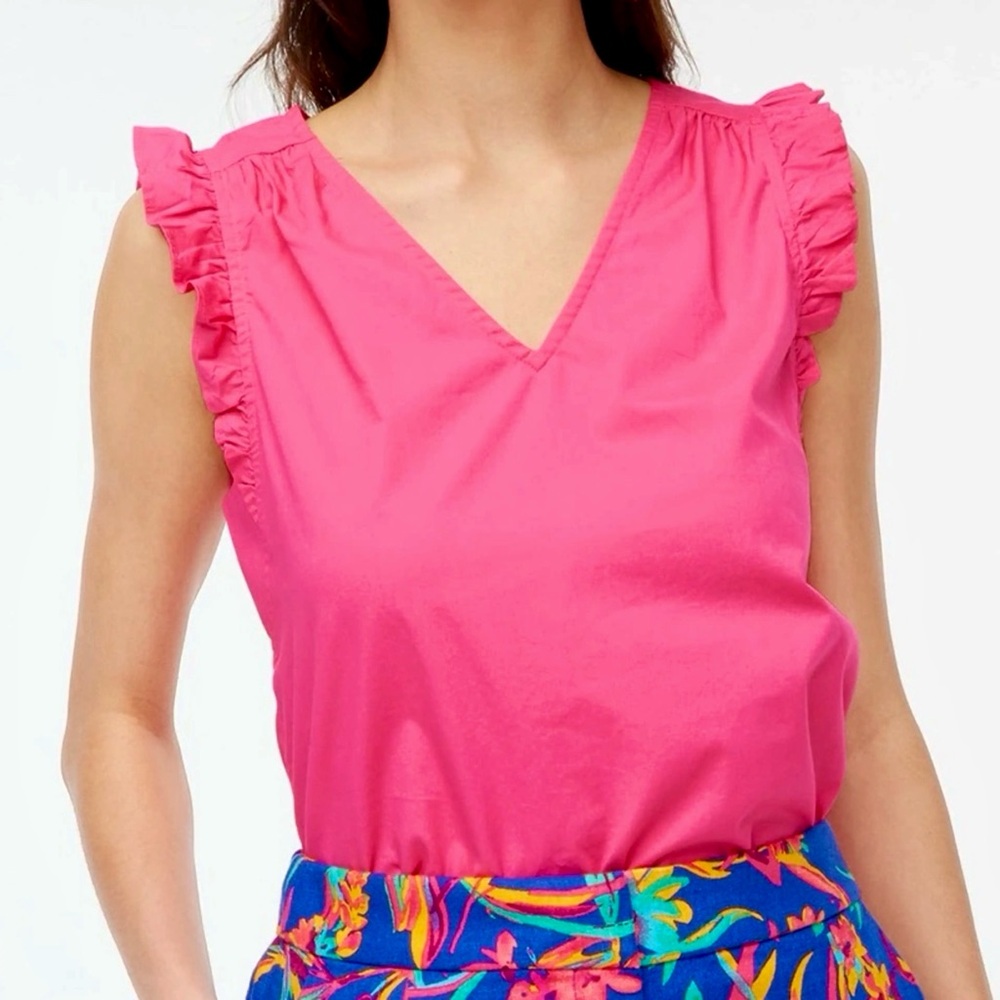 J.Crew Sleeveless Ruffle Hot Pink Top